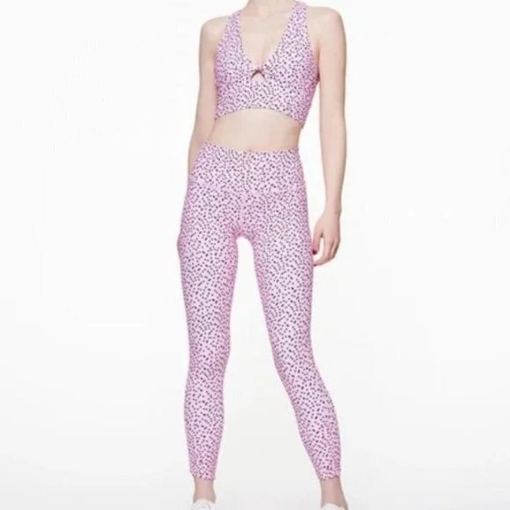 NWT Betsey Johnson pink & black polka dot high rise leggings, L